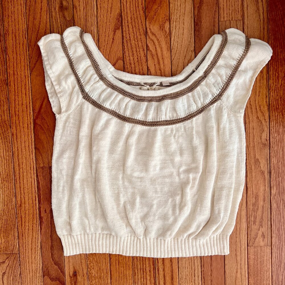 Knitted & Knotted cap sleeve cream-colored sweater - Size Large